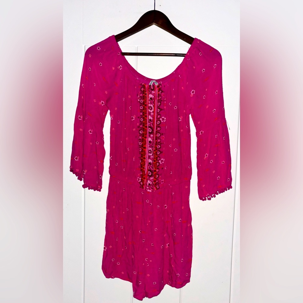 Mudd Floral On/Off Shoulder‎ Bell Sleeve Pink Romper Women M Y2K Boho Hippie